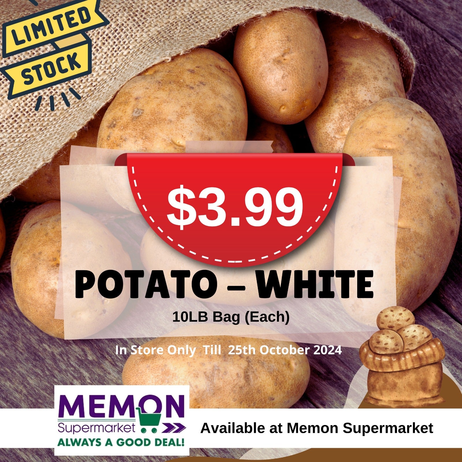 In Store Special Deal Potato White 10LB Bag Memon Supermarket